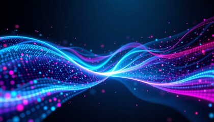 Futuristic Digital Wave with Dot Patterns and Tech Text