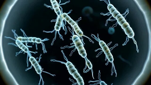 Microscopic Close-Up of E. coli Bacteria Multiplying in Unhygienic Environment