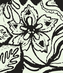 The modern blue of floral textile tropical bicolor grey and blue flower and leaves miniprint flowers geometric textile for clothes. A Seamless hand drawing pattern.