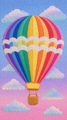 Naklejka premium Rainbow Glitter Hot Air Balloon in Pastel Sky