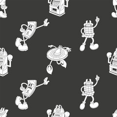 Retro Casino Cartoon Pattern Monochrome Style