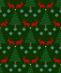 A vibrant Christmas tree with gold star and red raindear , set against a festive winter background