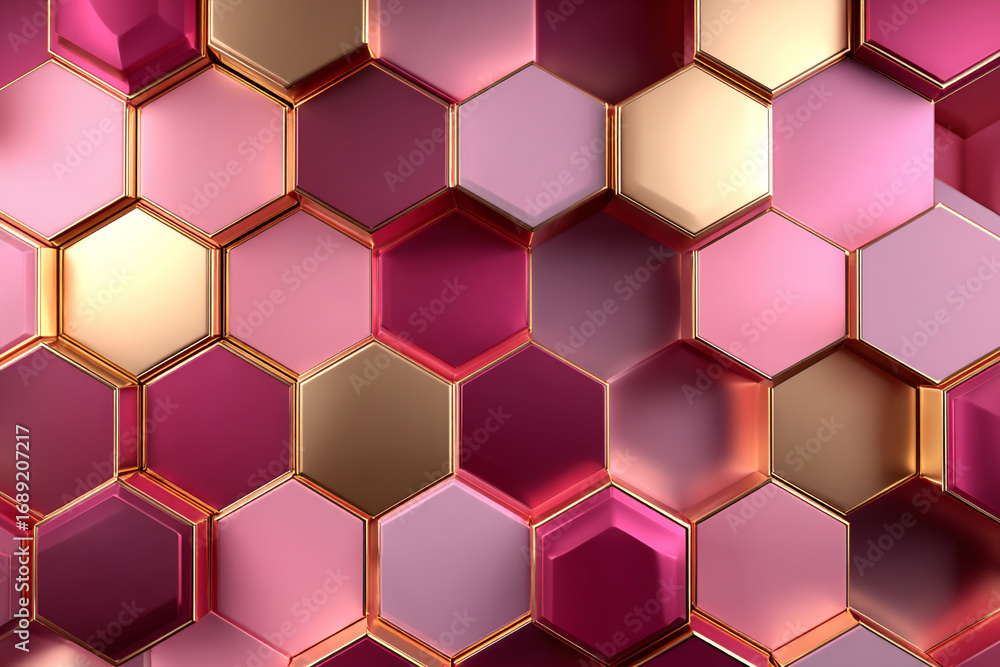 Aufkleber pink and gold hexagonal pattern abstract background design