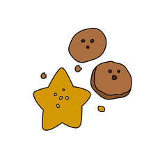 A cartoon of a star and two cookies