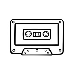 Hand drawn cassette tape. Retro cassette doodle illustration. Vintage Music Tape.