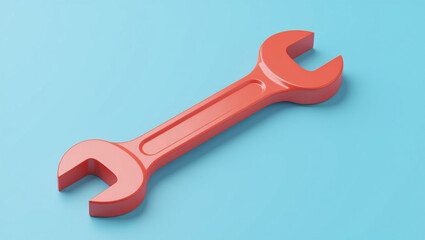 Red wrench on a vibrant blue background.