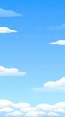 Vertical cartoon illustration showcases fluffy white clouds scattered across a vibrant gradient blue sky, with a brighter hue at the top