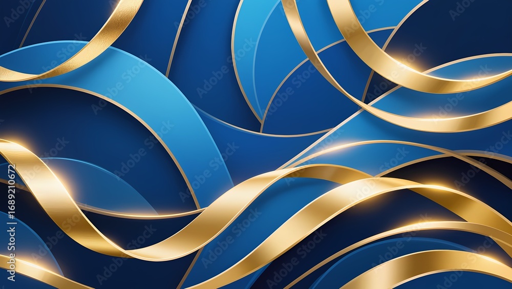 Poster curved blue and gold waves intertwine in a captivating abstract pattern, showcasing the beauty of mo