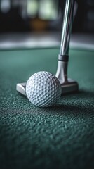 Golf Ball and Putter Close-Up: Precision, Texture, and Focus.