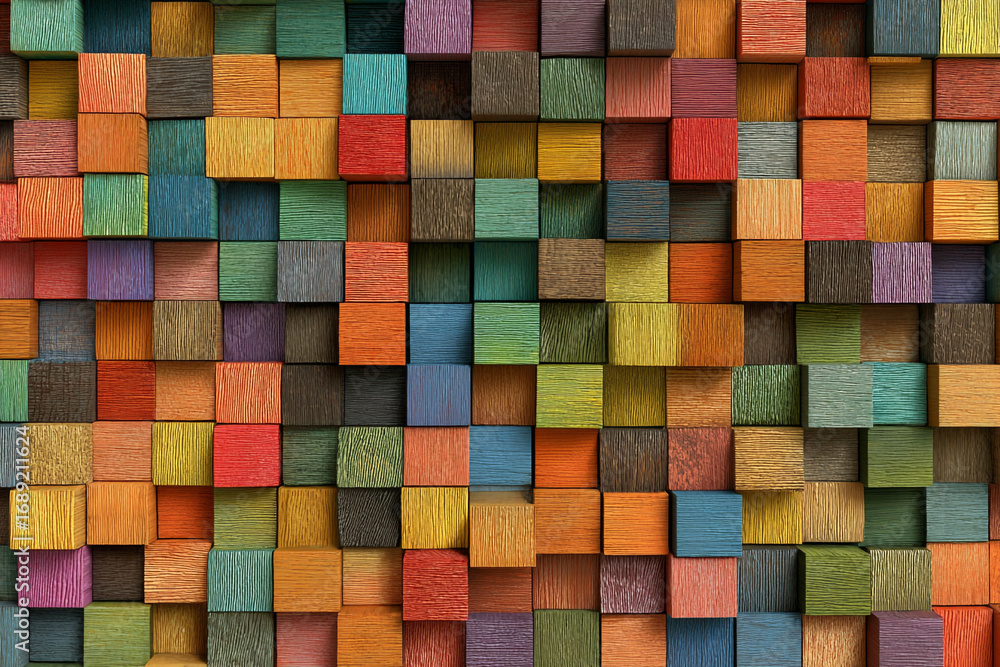 Poster colorful wooden blocks arranged in a grid pattern a vibrant textured background