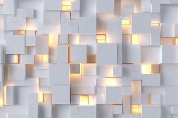 Abstract white cube pattern with warm interior lighting