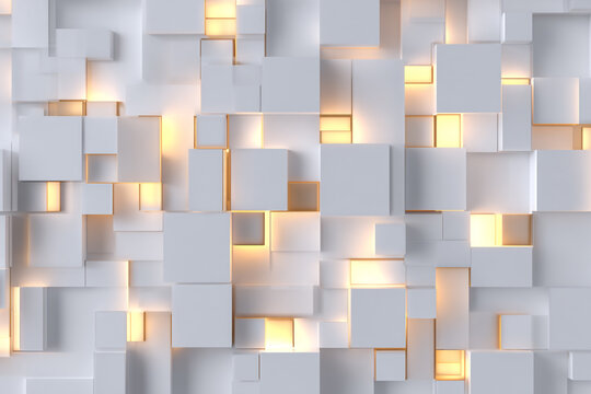 Abstract white cube pattern with warm interior lighting