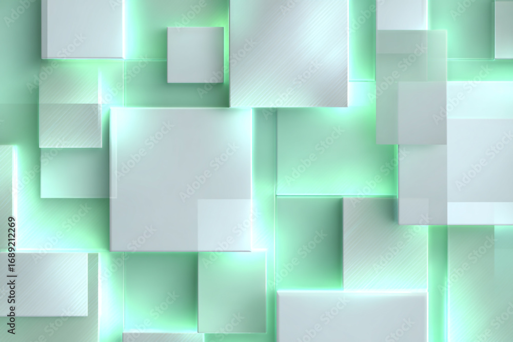 Poster abstract green and white square pattern design glowing edges modern background