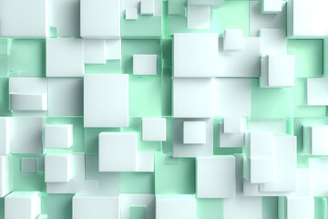 Abstract white cubes on mint green background 3D rendering modern art design