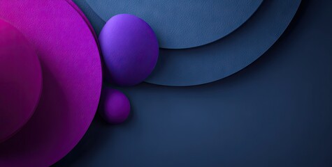 Abstract design featuring layered circles and spheres in deep purple and navy blue tones.
