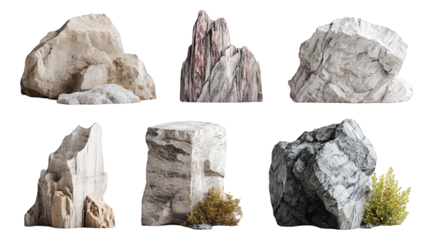 Collection of Various Rocks and Stones on Transparent Background