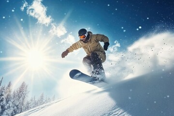 A snowboarder snowboarding adventure landscape.
