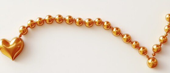 Fototapeta premium Elegant Golden Heart and Beaded Necklace on Light Background, Perfect for Valentine' Day, Love, or Luxury Concepts