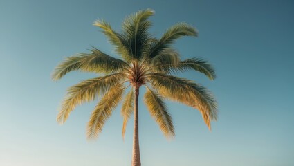 Palmyra tree against a clear sky, nature, tropical vegetation. Nature and flora, landscape, outdoor. The concept of greenery and natural beauty.