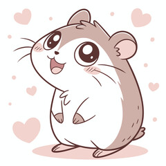 Adorable cartoon hamster with big eyes and pink hearts conveying happiness and love