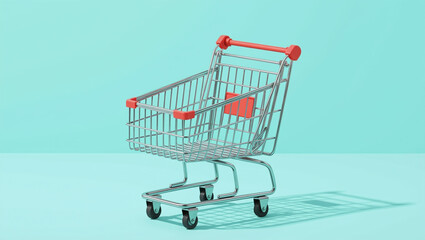 Shopping cart isolated on a light blue background.