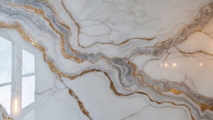 Naklejka premium Marble surface with white, gray, and gold veins