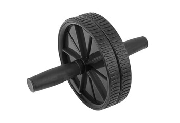 Black ab roller wheel with handles isolated on transparent background