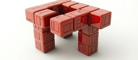 Glossy Red Modular Cubes Forming a Symmetrical Arch Structure on a Bright White Background