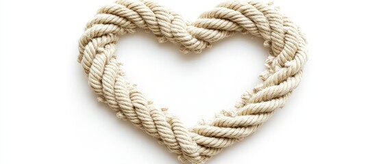 Heart Shape Crafted from Rope on White Background, Love Concept.