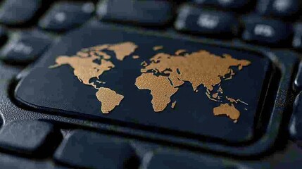 Golden World Map Key on a Dark Keyboard, Symbolizing Global Access