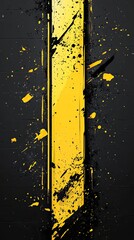 Bold Abstract Composition: Yellow Stripe and Splatter on Black Texture