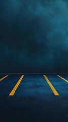Empty Parking Lot at Dusk, Darkened Asphalt and Yellow Lines