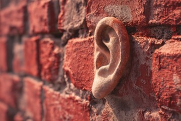 The walls are listening, an ear on a red brick wall symbolizing the need to eavesdrop