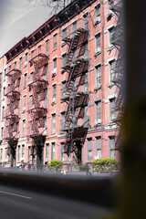 Fire Escapes on Historic Red Brick Apartment in New York