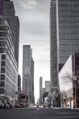 Symmetrical Street View Surrounded by Skyscrapers in Modern City