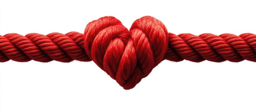 A Strong Bond of Love: Textured Red Rope Intricately Tied into a Heart Knot.
