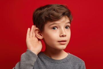 Young Boy in Gray Sweater Listening Intently to a Secret