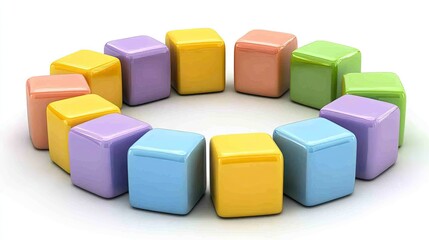 Obraz premium Colorful Cubes Circle: Unity, Diversity, and Interconnectedness on White Background