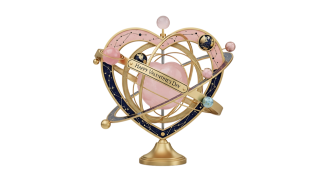 Heart shaped astrolabe isolated on transparent background