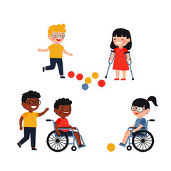 Inclusive Play Children with Disabilities Diverse Kids Vector