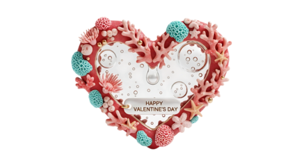 Heart shaped coral frame isolated on white isolated on transparent background