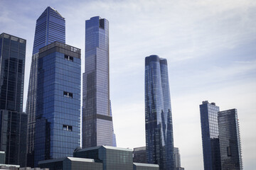 Futuristic Skyline of Reflective Glass Towers in Urban Cityscape