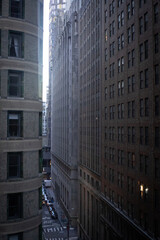 Urban Alley Between Skyscrapers in Lower Manhattan at Dusk