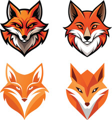 set of funny cartoon fox