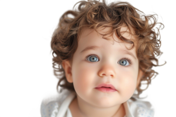 Adorable baby with captivating blue eyes gazing up at the camera