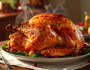 A Masterfully Cooked Holiday Turkey, Steaming and Ready to Carve