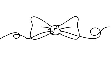 Continuous line drawing of bow from decorative ribbon. Template for your design. Vector illustration