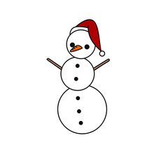 A cartoon snowman wearing a red hat and a white hat with a carrot nose