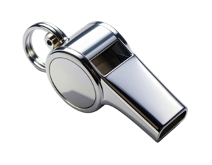  Shiny metal sports official’s whistle fully visible isolated on transparent background PNG