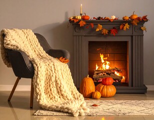 Cozy Family Moment: Sharing Warmth by the Thanksgiving Fireplace
